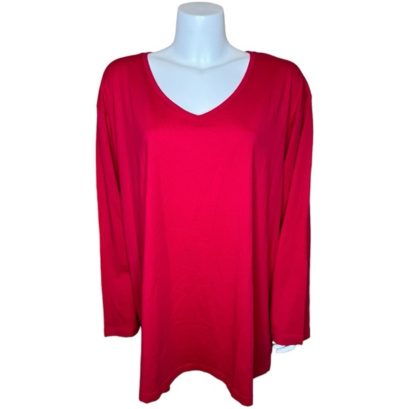 Ulla Popken V-Neck Top Tunic Tee 28 30 Red Cotton NWT - Picture 8 of 11